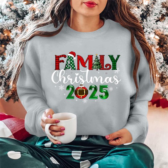 Merry Christmas Sweatshirts Womens Crewneck Christmas Printed Shirts Loose Long Sleeve Blouses Casual Xmas Sweatshirt Holiday Party Pullover Sweater Tops XXL