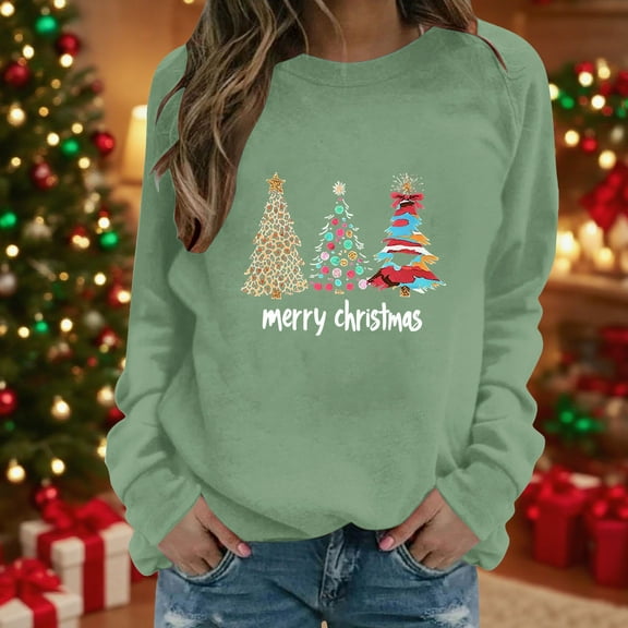 Merry Christmas Sweatshirts for Womens Crewneck Christmas Printed Shirts Loose Long Sleeve Blouses Casual Xmas Sweatshirt Holiday Party Pullover Sweater Tops