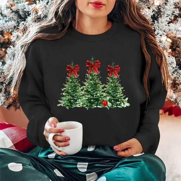 Merry Christmas Sweatshirts Womens Crewneck Christmas Printed Shirts Loose Long Sleeve Blouses Casual Xmas Sweatshirt Holiday Party Pullover Sweater Tops XL