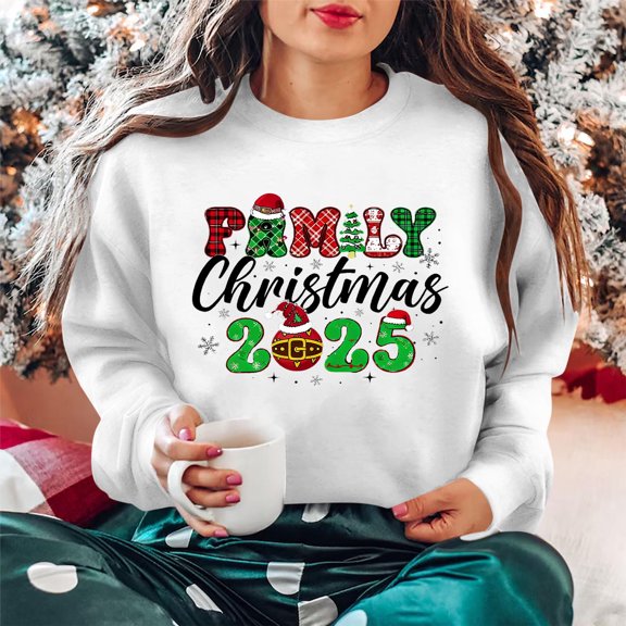 Merry Christmas Sweatshirts Womens Crewneck Christmas Printed Shirts Loose Long Sleeve Blouses Casual Xmas Sweatshirt Holiday Party Pullover Sweater Tops S