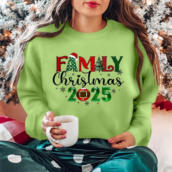 Merry Christmas Sweatshirts Womens Crewneck Christmas Printed Shirts Loose Long Sleeve Blouses Casual Xmas Sweatshirt Holiday Party Pullover Sweater Tops S