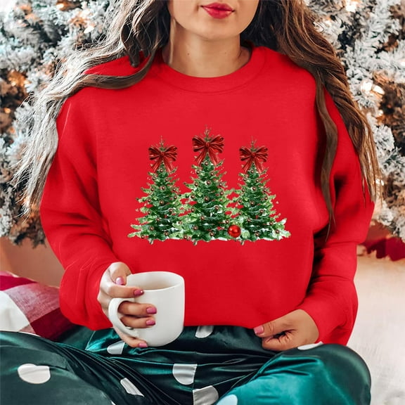 Merry Christmas Sweatshirts Womens Crewneck Christmas Printed Shirts Loose Long Sleeve Blouses Casual Xmas Sweatshirt Holiday Party Pullover Sweater Tops XL