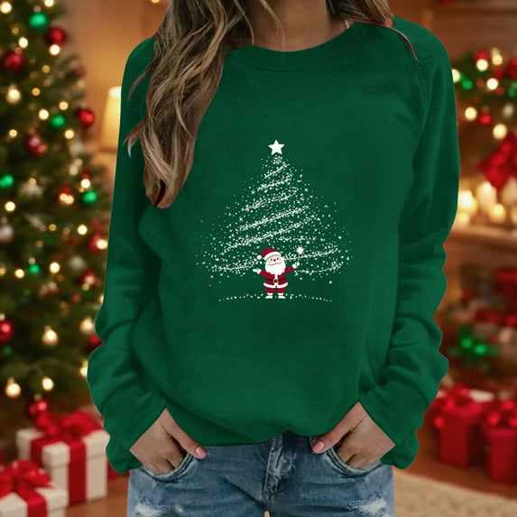 Merry Christmas Sweatshirts Womens Crewneck Christmas Printed Shirts Loose Long Sleeve Blouses Casual Xmas Sweatshirt Holiday Party Pullover Sweater Tops