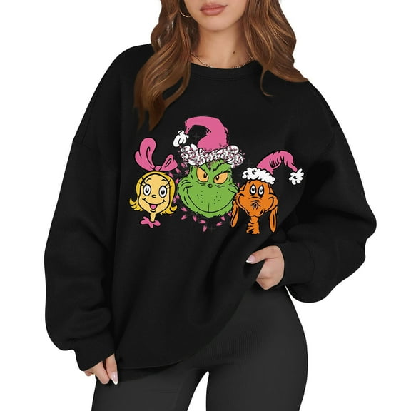 Merry Christmas Sweatshirts Xmas Crewneck Pullover Long Sleeve Funny Cute 4-Black XL