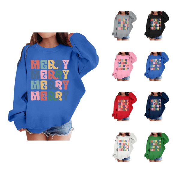 Merry Christmas Sweatshirts for Girl 2025 Long Sleeve Crewneck Cute Holiday Graphic Sweatshirt Kids Pullover Tops