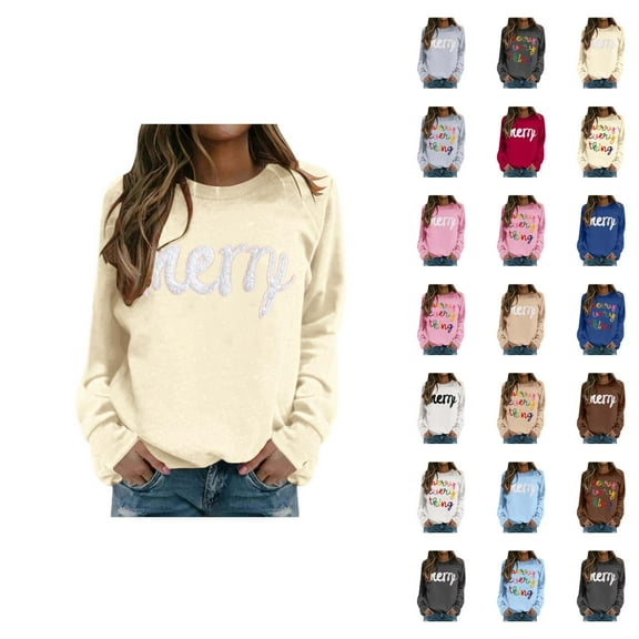 Merry Christmas Sweatshirts for Women 2025 Long Sleeve Crewneck Casual Cute Xmas Graphic Sweatshirt Pullover Tops