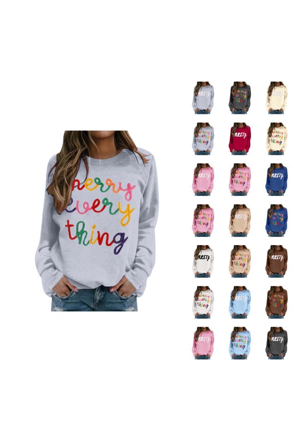 Merry Christmas Sweatshirts for Women 2025 Long Sleeve Crewneck Casual Cute Xmas Graphic Sweatshirt Pullover Tops