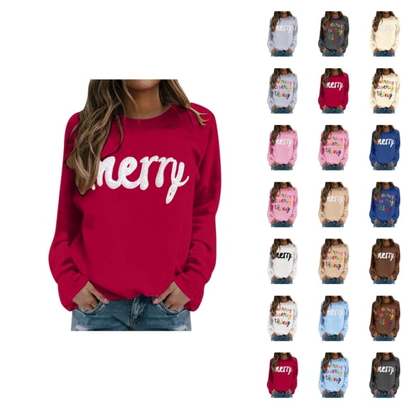 Merry Christmas Sweatshirts for Women 2025 Long Sleeve Crewneck Casual Cute Xmas Graphic Sweatshirt Pullover Tops
