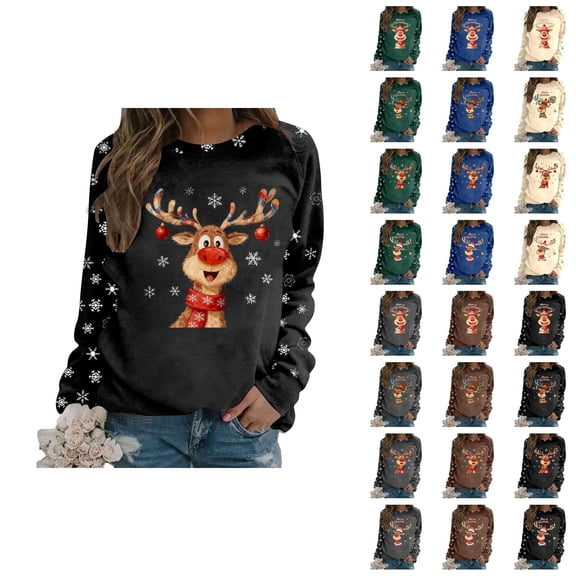Merry Christmas Sweatshirts for Women 2025 Long Sleeve Crewneck Cute Reindeer Graphic Sweatshirt Pullover Tops