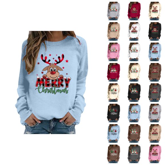 Merry Christmas Sweatshirts for Women 2025 Long Sleeve Crewneck Xmas Holiday Graphic Sweatshirt Pullover Tops