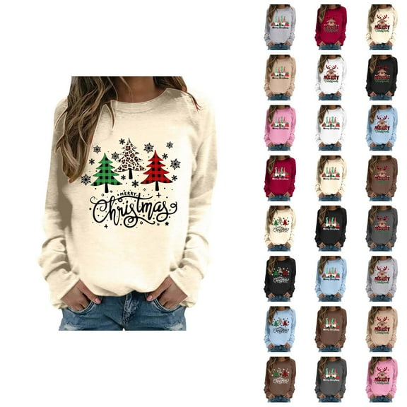 Merry Christmas Sweatshirts for Women 2025 Long Sleeve Crewneck Xmas Holiday Graphic Sweatshirt Pullover Tops