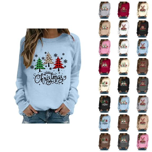 Merry Christmas Sweatshirts for Women 2025 Long Sleeve Crewneck Xmas Holiday Graphic Sweatshirt Pullover Tops