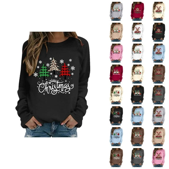 Merry Christmas Sweatshirts for Women 2025 Long Sleeve Crewneck Xmas Holiday Graphic Sweatshirt Pullover Tops