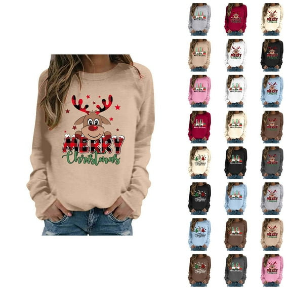 Merry Christmas Sweatshirts for Women 2025 Long Sleeve Crewneck Xmas Holiday Graphic Sweatshirt Pullover Tops