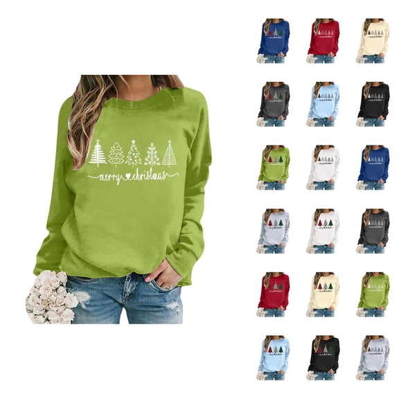 Merry Christmas Sweatshirts for Women 2025 Long Sleeve Crewneck Xmas Tree Graphic Sweatshirt Pullover Tops