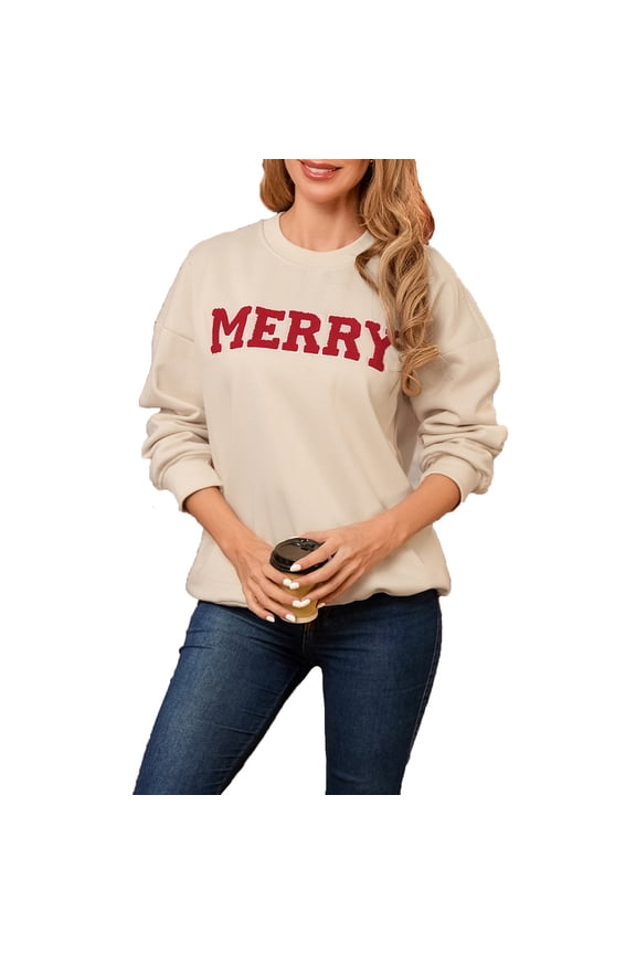 Merry Christmas Sweatshirts for Women Merry Letter Print Sweatshirts Xmas Holiday Party Shirts Oversized Pullover Sweater Tops