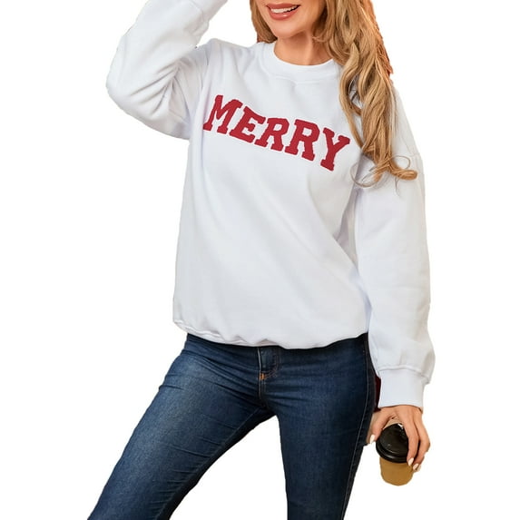 Merry Christmas Sweatshirts for Women Merry Letter Print Sweatshirts Xmas Holiday Party Shirts Oversized Pullover Sweater Tops
