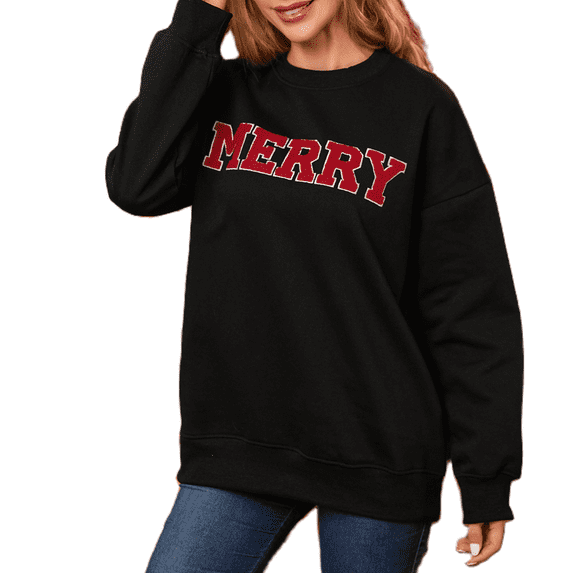 Merry Christmas Sweatshirts for Women Merry Letter Print Sweatshirts Xmas Holiday Party Shirts Oversized Pullover Sweater Tops