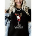 thumbnail image 1 of Merry Christmas T-Shirt Antler red wine glass Graphic Casual Short Sleeve Shirt for Women, 1 of 6