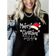 thumbnail image 1 of Merry Christmas T-Shirt Christmas Hat Graphic Casual Short Sleeve Shirt for Women, 1 of 5