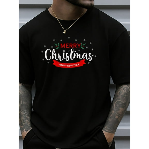 Merry Christmas T-Shirt Christmas t shirts cotton tshirts for men 180G 100% Cotton black Daily and weekend wear Comfortable loose and fashionable T-shirt, spring and summer men's clothing humor Chri