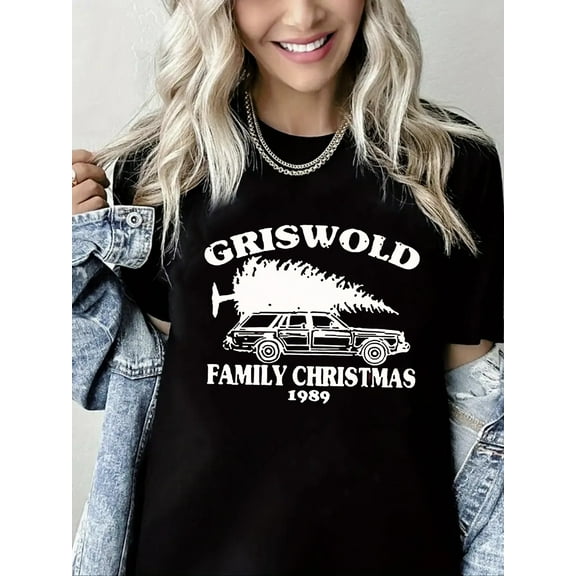 Merry Christmas T-Shirt Family Christmas Graphic Casual Short Sleeve Shirt for Women