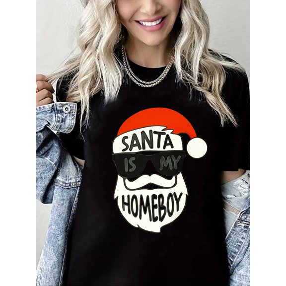 Merry Christmas T-Shirt Women Cute Santas Hat Graphic Casual Short Sleeve Holiday Top