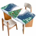 thumbnail image 1 of Merry Christmas Table Cloths for 3 Foot Rectangle Tables, Xmas Pine Trees Snowflakes Moon Winter Blue Patio Waterproof Elastic Fitted Tablecloths, Washable Rectangular Table Cover for Camping, 1 of 8