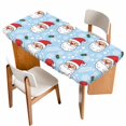 thumbnail image 1 of Merry Christmas Table Cloths for 4 Foot Rectangle Tables, Santa Claus Xmas Winter Leaves Snowflake Sky Blue Patio Waterproof Elastic Fitted Tablecloths, Washable Rectangular Table Cover for Camping, 1 of 8