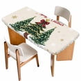 thumbnail image 1 of Merry Christmas Table Cloths for 4 Foot Rectangle Tables, Winter Pine Tree Gold White Snowflakes Patio Waterproof Elastic Fitted Tablecloths, Washable Rectangular Table Cover for Camping, 1 of 8