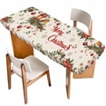 thumbnail image 1 of Merry Christmas Table Cloths for 8 Foot Rectangle Tables, Red Poinsettia Xmas Tree Snowflake Winter Rustic Patio Waterproof Elastic Fitted Tablecloths, Washable Rectangular Table Cover for Camping, 1 of 8