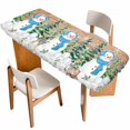 thumbnail image 1 of Merry Christmas Table Cloths for 8 Foot Rectangle Tables, Rustic Xmas Tree Elk Blue Snowman Snowflake Patio Waterproof Elastic Fitted Tablecloths, Washable Rectangular Table Cover for Camping, 1 of 8