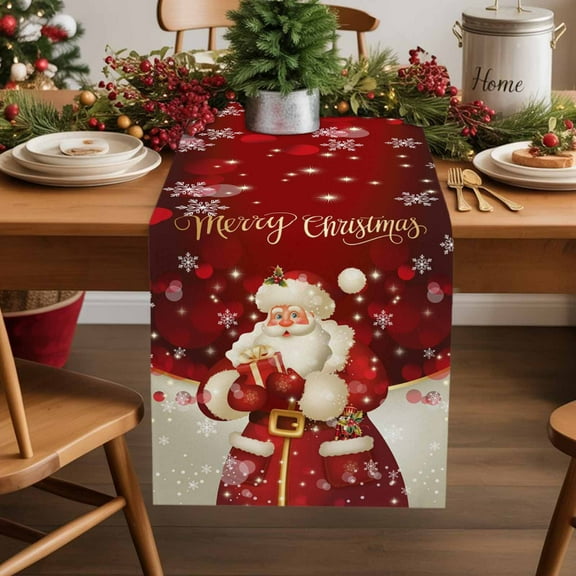 Merry Christmas Table Runner 13x36 Inch Retro Santa Claus Box Xmas Snowflakes Red Table Runners Dresser Scarves Winter Holiday Kitchen Dining Table Decoration for Home Party Indoor