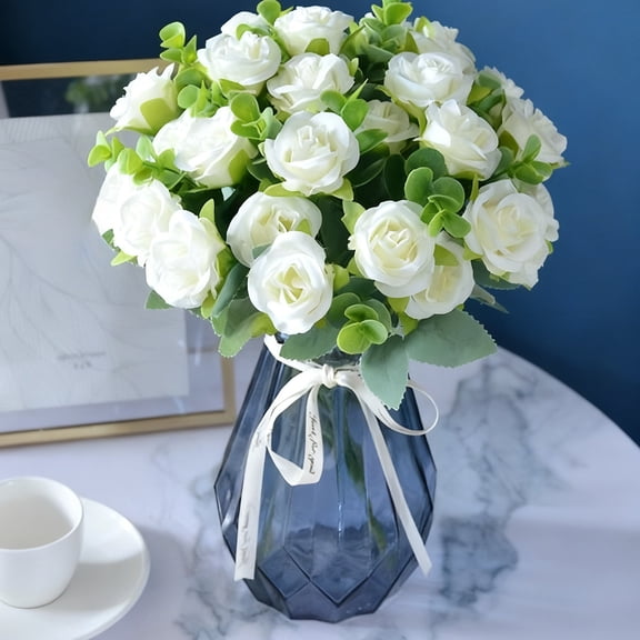 Artificial Flower Bouquet Decoration,Realistic Faux Floral Arrangement Multi Color Layered Design Long Lasting Shape,Wedding Holiday Party Home Decor for Table Arch Centerpiece Display-White