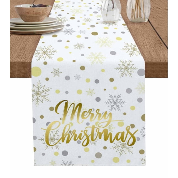 Merry Christmas Table Runner 90 Inches, Xmas Snowflakes Polka Dot Winter New Year Bed Runner Dresser Scarves Tabletop for Indoor Outdoor Parties/Ceremony/Banquet, 13" x 90"