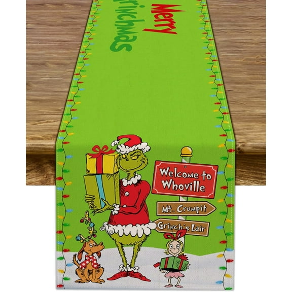 Merry Christmas Table Runner Christmas Whoville Winter Holiday Party Kitchen Fireplace Dining Room Home Decor (13" x 72")