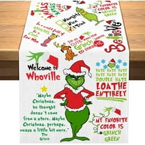 Merry Christmas Table Runner Welcome to Whoville Xmas Winter Holiday Party Decorations Dining Room Home Kitchen Island Table Decor