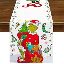 Merry Christmas Table Runner Whoville Xmas Winter Holiday Believe Theme Party Decoration Green Elf Home Kitchen Dining Room Decor (White, 13" x 72")
