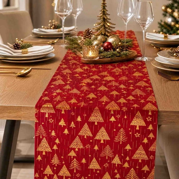 Merry Christmas Table Runner, Winter Xmas Holiday Pine Trees Table Decoration for Home Party Kitchen Dining 13x108in