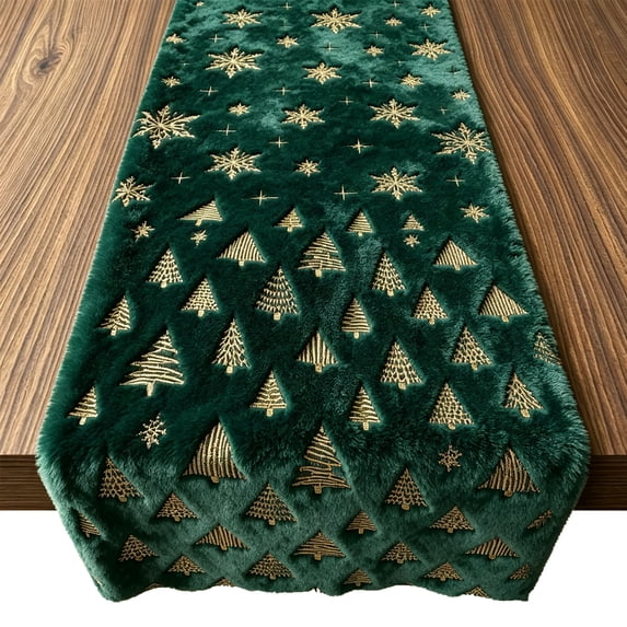 Merry Christmas Table Runner, Xmas Tree Table Decorations Backdrop for Home Kitchen Indoor Outdoor, Christmas Decorations, 70.86 x 12.99 in, Green