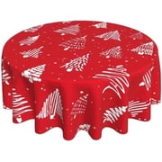 Merry Christmas Tablecloth 60 Inch Round, Red Christmas Tree Table Cloth, Winter Xmas Tablecloths Polyester Washable Fabric Farmhouse Decorative for Holiday Home Kitchen Dining Party