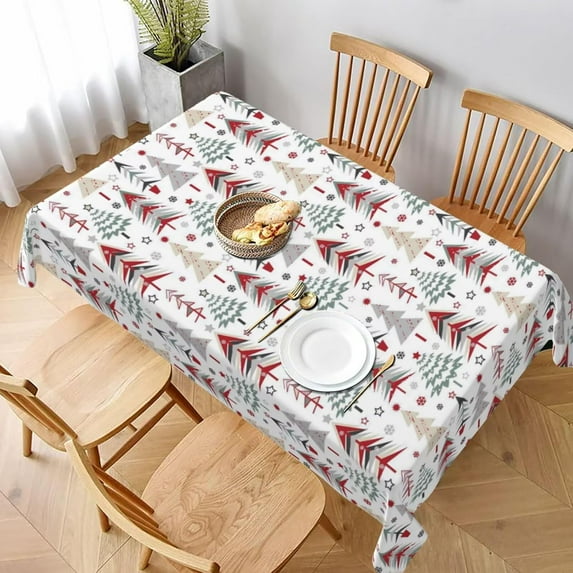 Merry Christmas Tablecloth 60 x 120 Inch Rectangle Colorful Christmas Trees Table Cloth Washable Holiday Winter Table Cover for Kitchen Party Picnic Dinner Indoor Outdoor Decor
