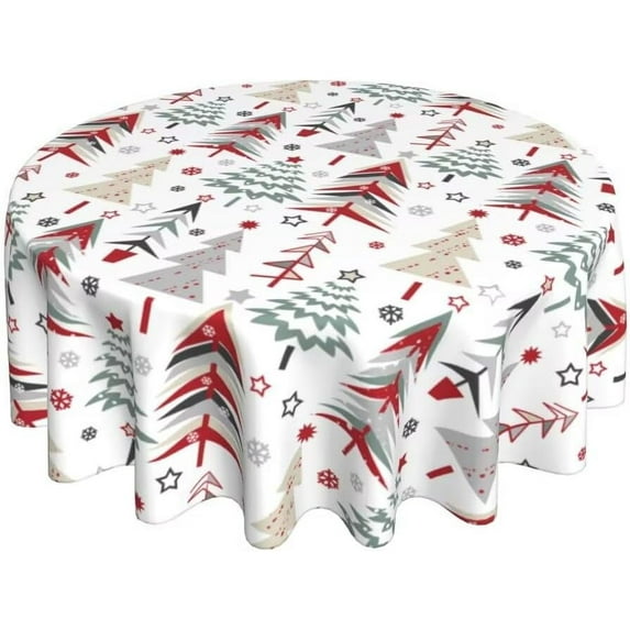 Merry Christmas Tablecloth 70 x 70 Inch Round Colorful Christmas Trees Table Cloth Washable Holiday Winter Table Cover for Kitchen Party Picnic Dinner Indoor Outdoor Decor