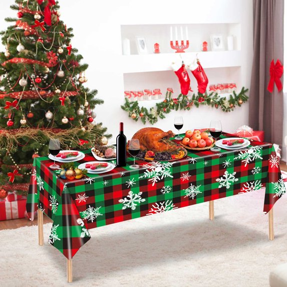 Merry Christmas Tablecloth Plastic Christmas Tree Ball Table Cover Rectangle Winter Snowflake Tablecloth for Merry Christmas Holiday New Year Eve Party Decorations Supplies,54x108inch
