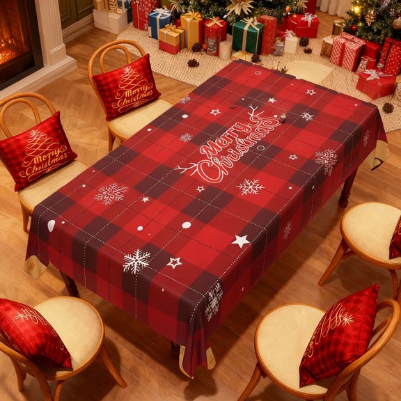 Merry Christmas Tablecloth Plastic Christmas Tree Ball Table Cover Rectangle Winter Snowflake Tablecloth for Merry Christmas Holiday New Year Eve Party Decorations Supplies,35x55inch