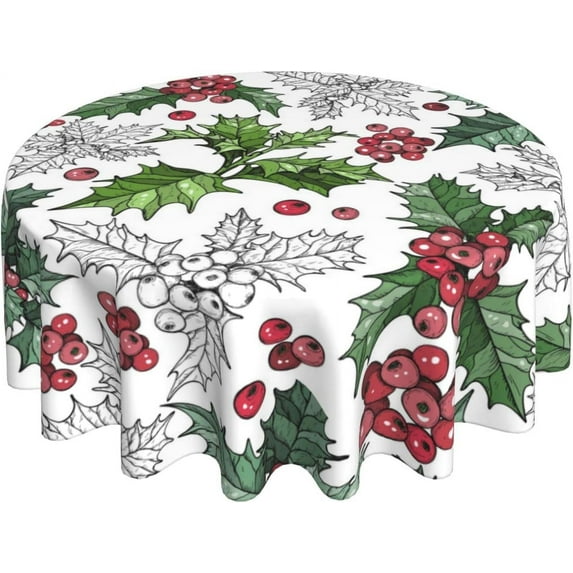 Merry Christmas Tablecloth Round 60 Inch Snowflake Tablecloth Washable Table Cover with Winter Xmas Table Cloth for Kitchen Dining Room Christmas Party Picnic Patio