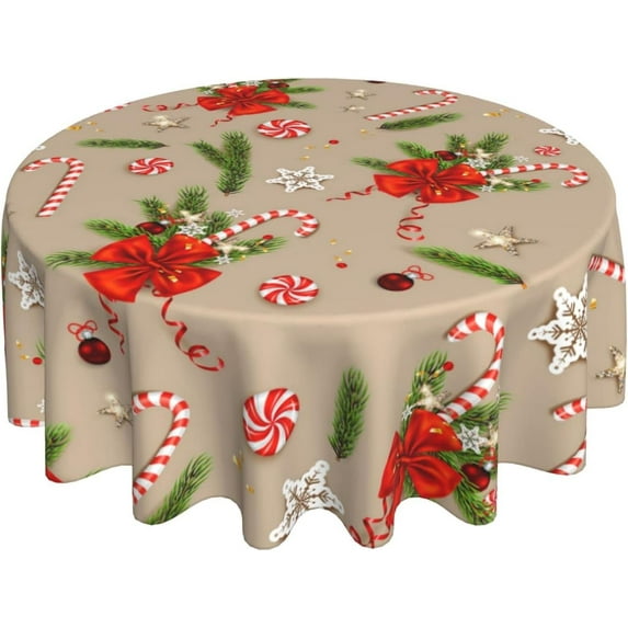 Merry Christmas Tablecloth Round 60 Inch Snowflake Tablecloth Washable Table Cover with Winter Xmas Table Cloth for Kitchen Dining Room Christmas Party Picnic Patio