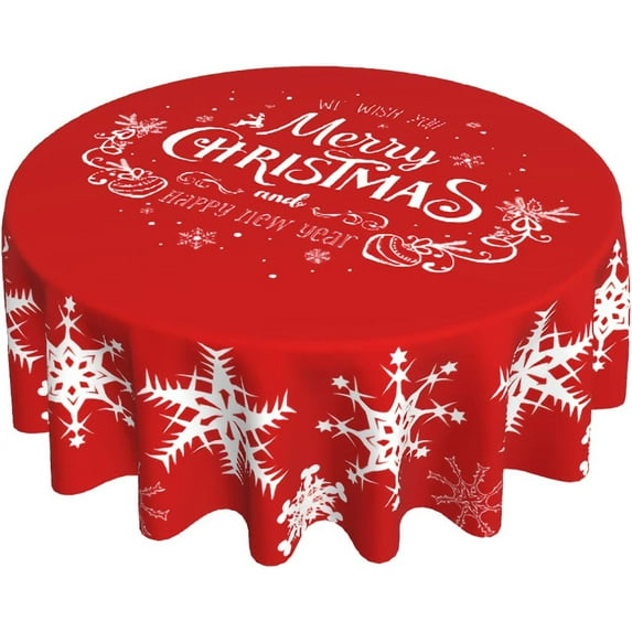 Merry Christmas Tablecloth Round 60 Inch Snowflake Tablecloth Waterproof Polyester Washable Table Cover with Winter Snowflake Pattern Table Cloth for Kitchen Dining Room Christmas Party Picnic Patio