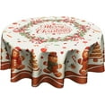 thumbnail image 1 of Merry Christmas Tablecloth Round 60 Inch,Traditional Xmas Gingerbread Man Cookie Reusable Washable Circular Table Cover for Holiday Home Kitchen Party Wedding Picnic, 1 of 7