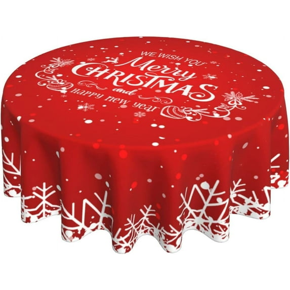 Merry Christmas Tablecloth Round 60 Inch Winter Table Cloth Happy New Year Snowflake Table Cloths Waterproof Wrinkle Resistant Polyester Table Cover for Home/Kitchen/Dining Room/Party
